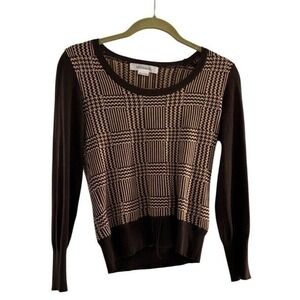 Voicemail Womens Sweater 6 Brown Beige Plaid Long Sleeve Old Money Academia